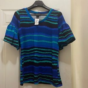Ashley Stewart,NWT short sleeve blue/green print. 95% polyester 5% spandex